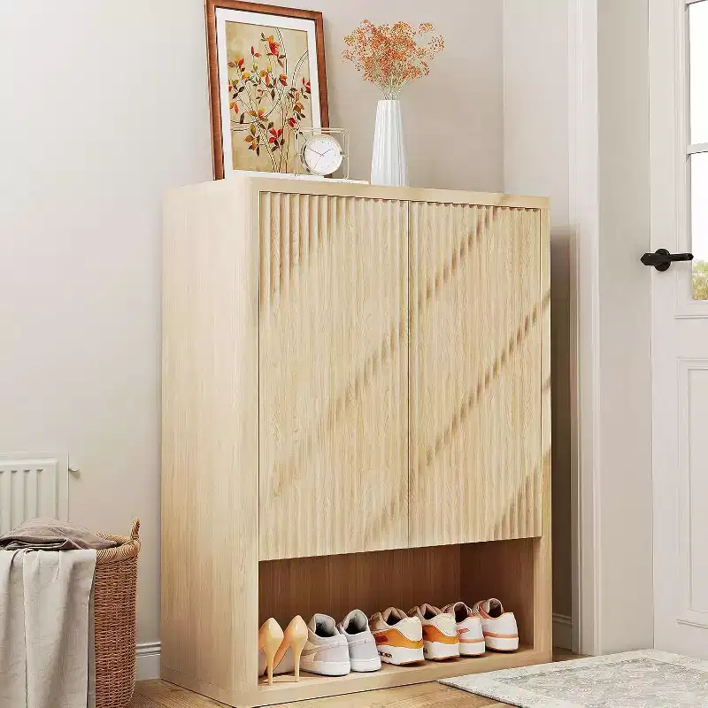 44 Tall Shoe Cabinet, Storage Organizer with Doors & 4 Adjustable Shelves, Modern Free Standing Shoe Rack for Entryway, Hallway, Living Room