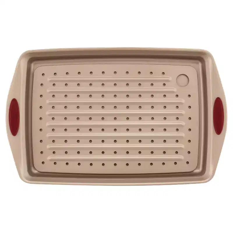 Rachael Ray 2pc Nonstick Bakeware Crisper Pan Set: Steel, Oven-Safe to 450°F, Red