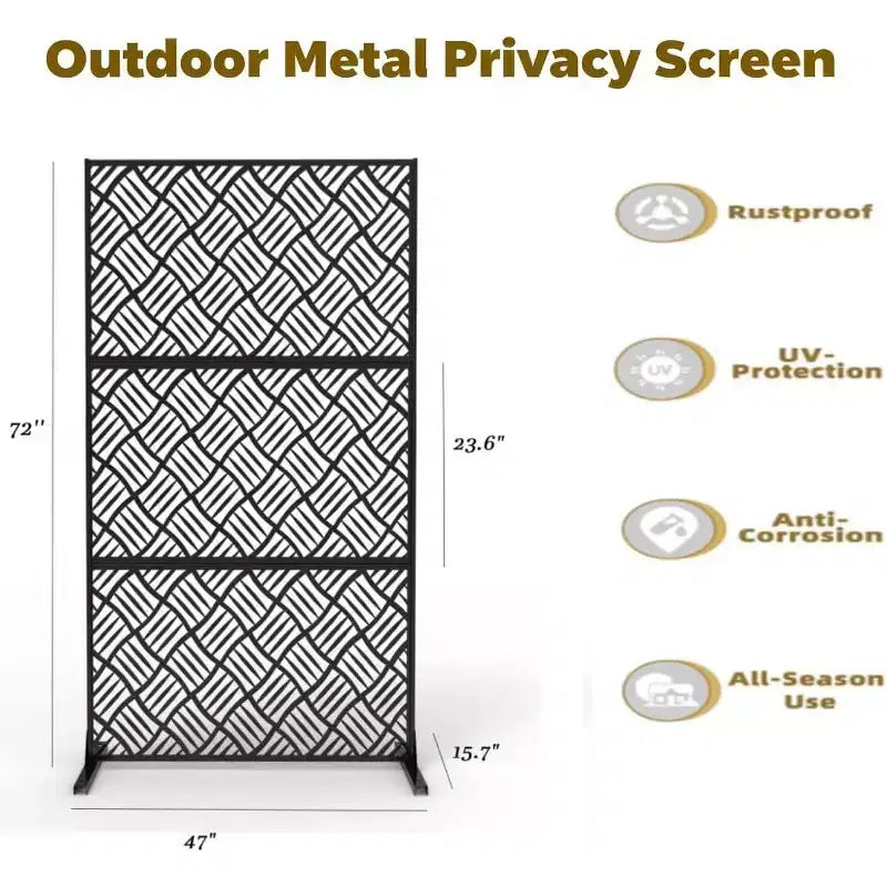 Acekool Metal Outdoor Privacy Screen, 3-Panel Decorative Fence & Plant Support for Patio Garden Balcony