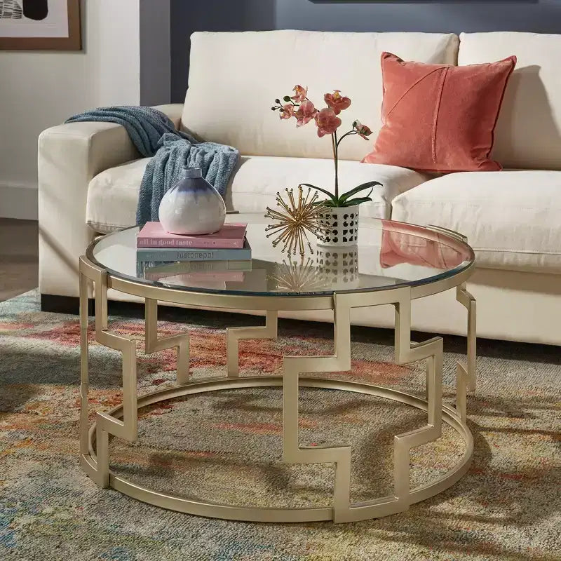 Sparkler Clear Glass Coffee Table - Matte Gold/Clear - iNSPIRE Q