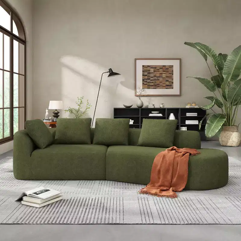 Christopher Knight Home Vivian 116" Modern Curved Sectional Sofa with High-Density Sponge and 4 Pillows Green