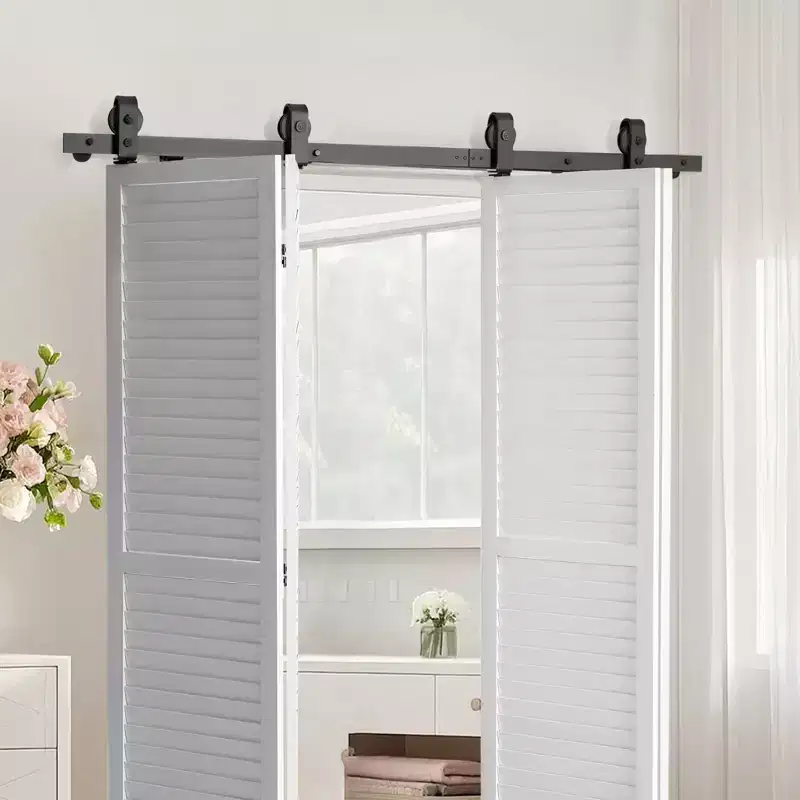 VEVOR Bi-Folding Sliding Barn Door Hardware Track Kit, 76 Top Mount Track Kit, Suitable for Four 18 Closet Pantry Laundry Doors, Black