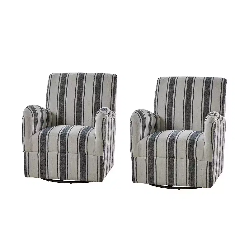 Set of 2 Livia Transitional 360-Degree Swivel Armchair With Jacobean Strip Pattern | HULALA HOME
