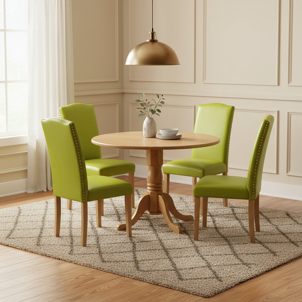 Round Kitchen Table Set 5pc 42 Table w/ Drop Leaves & 4 Parsons Chairs - Autumn Green