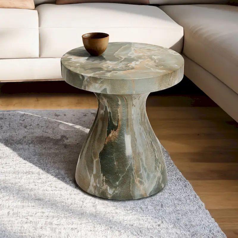 Faux Marble Round End Table for Indoor and Outdoor Use