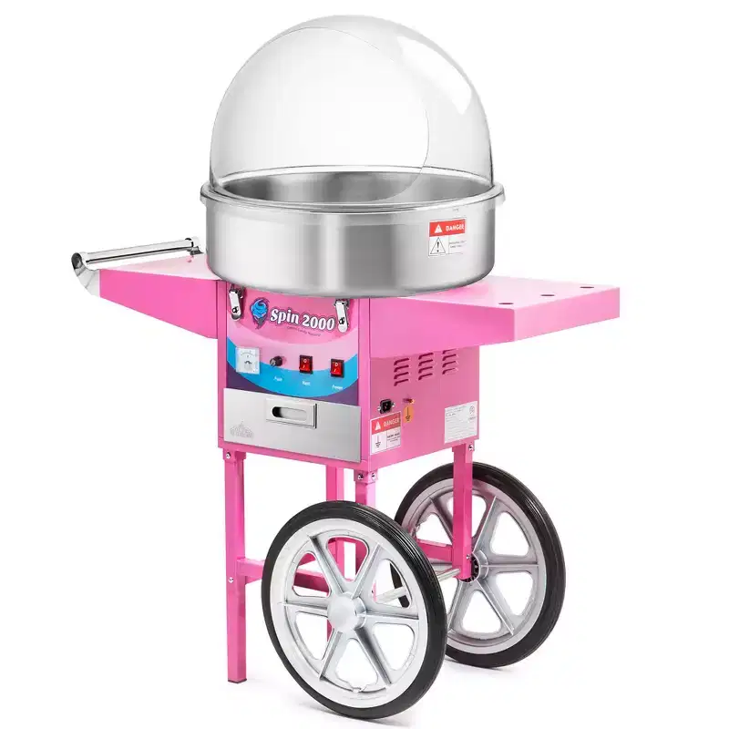 Olde Midway Cotton Candy Machine with Cart and Bubble Shield, Electric Candy Floss Maker with 3 Bin Storage Drawer