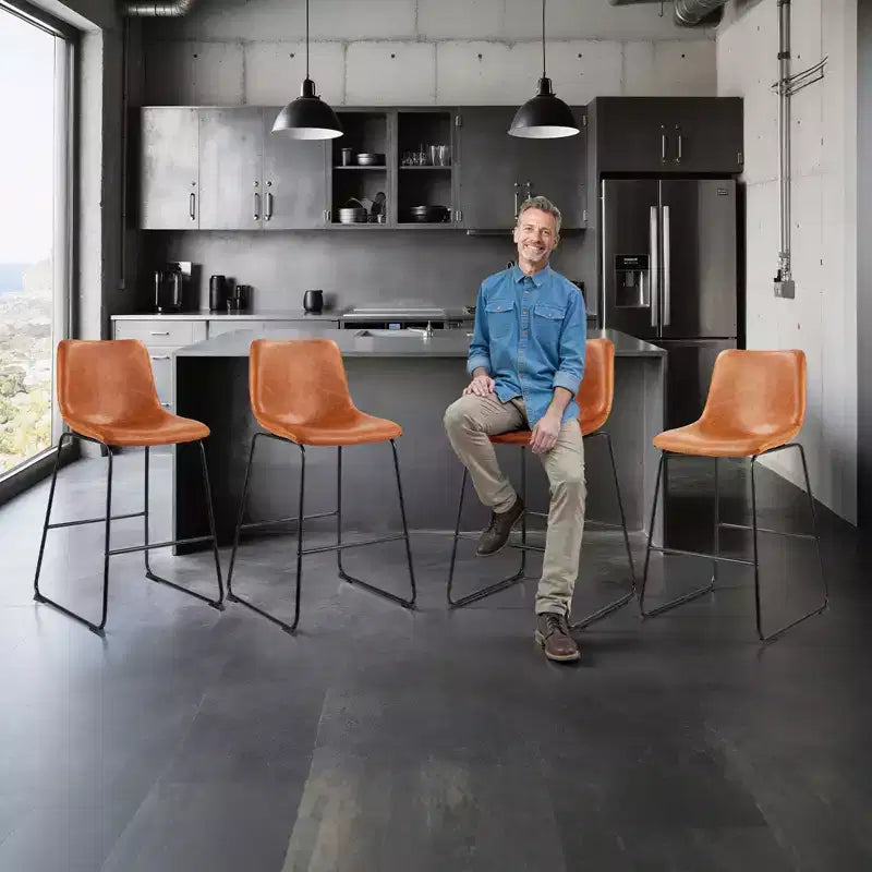 VEVOR Bar Stool Set of 4, 26 inch Counter Height Stools, Modern PU Leather Counter Barstool with Backrest, Metal Legs, Easy Assembly, Brown