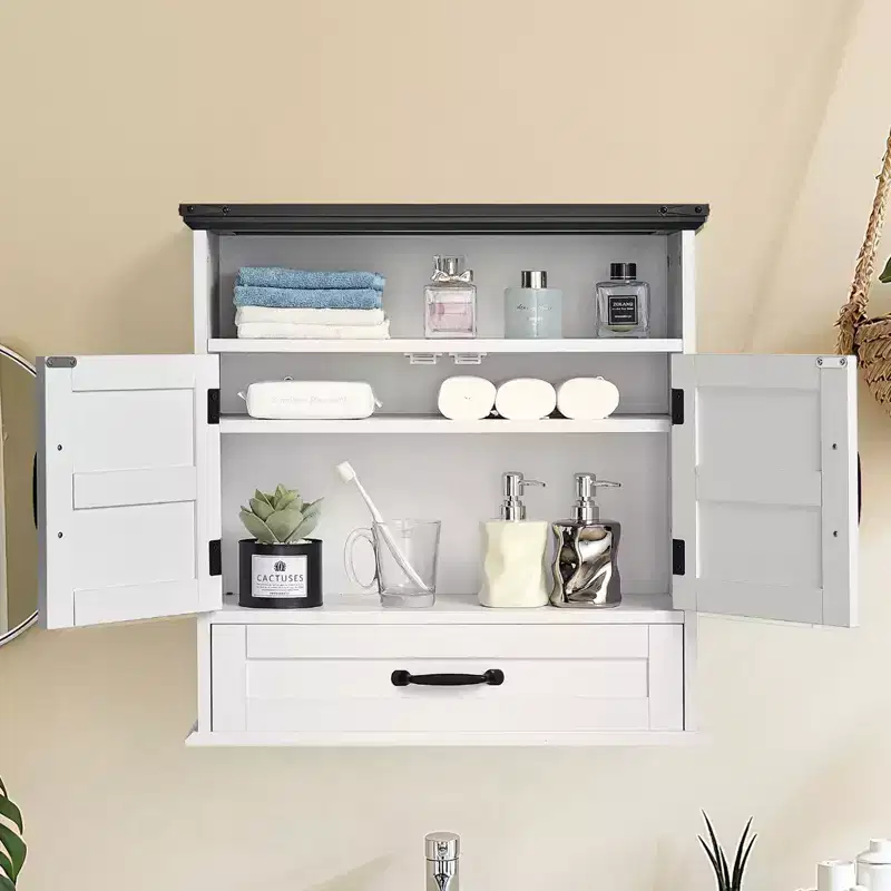 VEVOR Bathroom Wall Cabinet, 2 Doors & Adjustable Shelf, Over the Toilet Storage Medicine Cabinet Wall Mounted, with Drawer & Open Partition,White