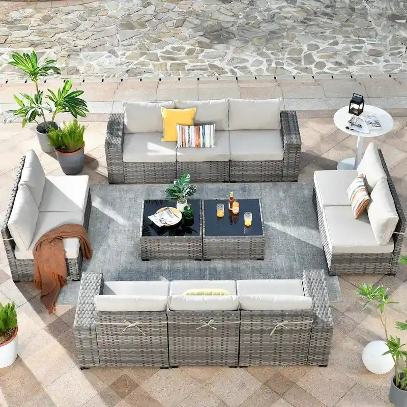 HOOOWOOO 12-Piece Rattan Outdoor Patio Furniture Modular Wide Armrest Sectional Set
