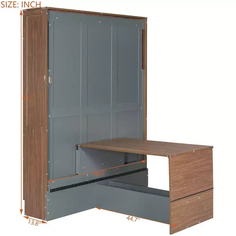 Full Size Murphy Bed, Wooden Full Cabinet Bed Wall Bed with Foldable Desk, Folding Wall Chest Bed for Guest Room Office