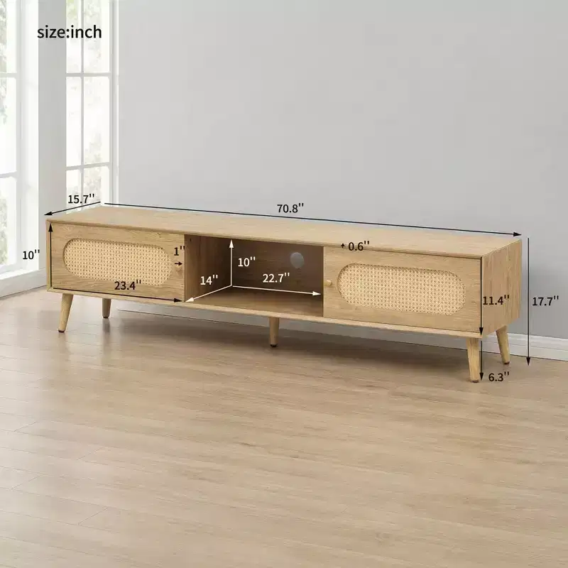 70.80 inch TV Stand for TVs up to 80'' , Modern Farmhouse Media Console, Entertainment Center with Solid Wood Legs, TV for Living Room