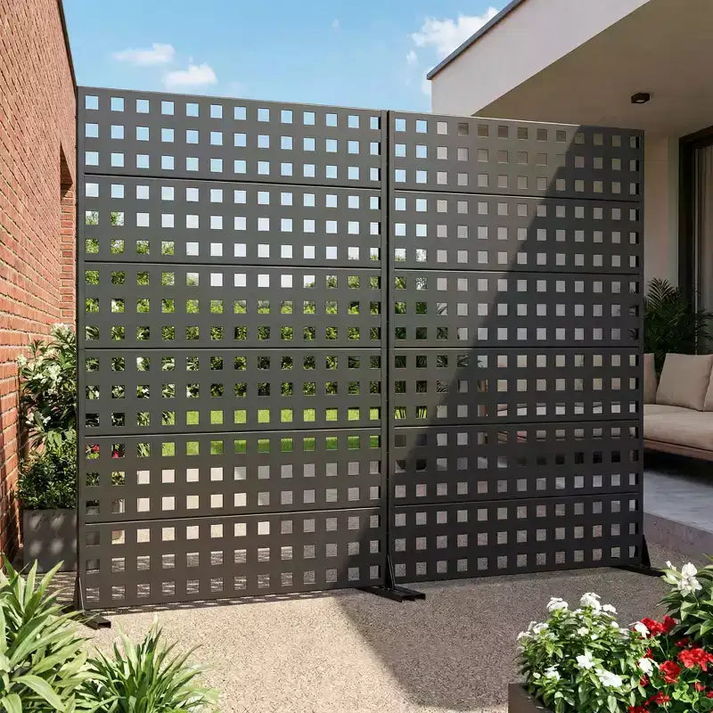 MAYEERTY Grid Black Galvanized Steel Room Divider, 72x47x16, 6-Piece Double-Sided Sturdy Privacy Screen