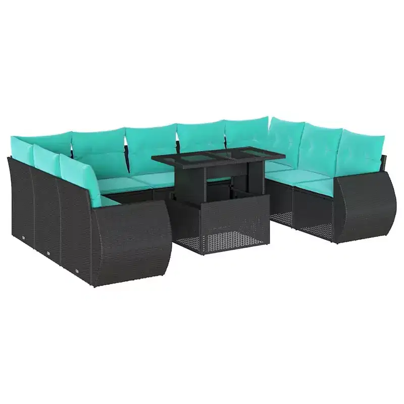 vidaXL Patio Sofa Set with Cushions Poly Rattan Acacia