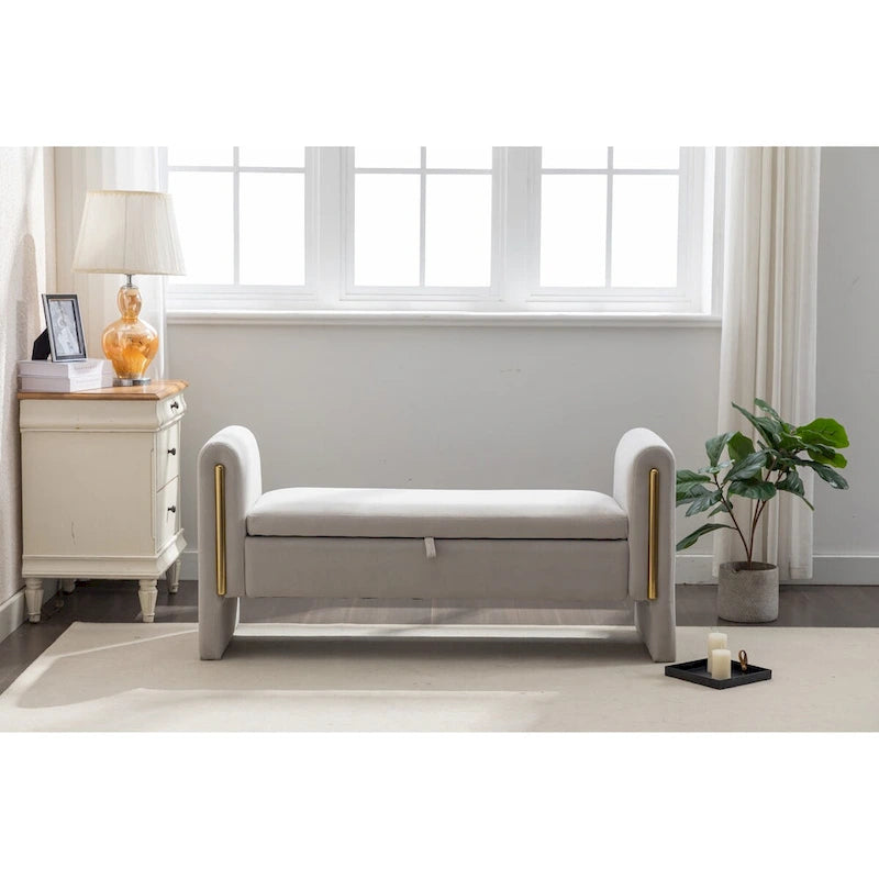 Velvet Storage Bench with Metal Trim