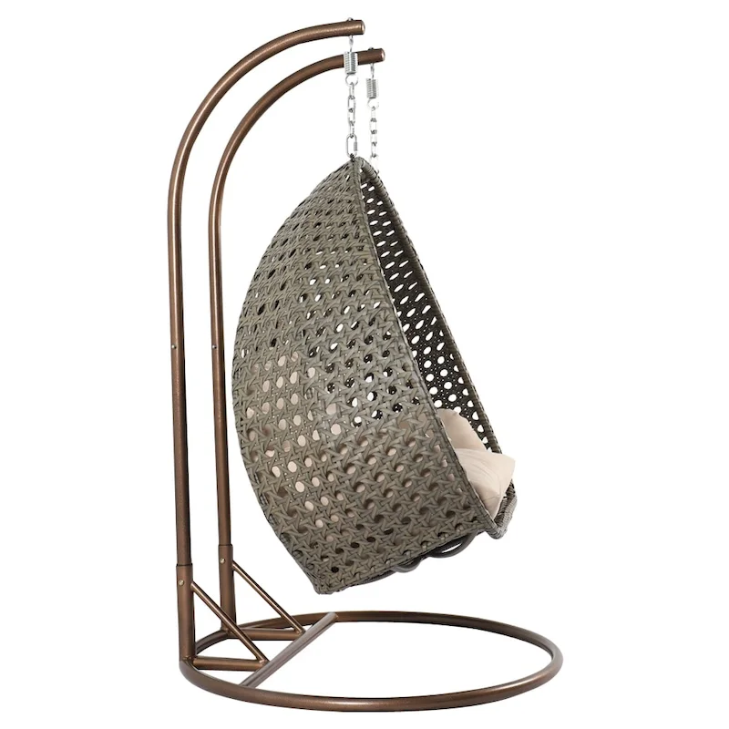 Fauteuil suspendu œuf LeisureMod pour 2 personnes avec support - Balancelle hamac/fauteuil roulant d'extérieur/intérieur en rotin tressé avec coussins