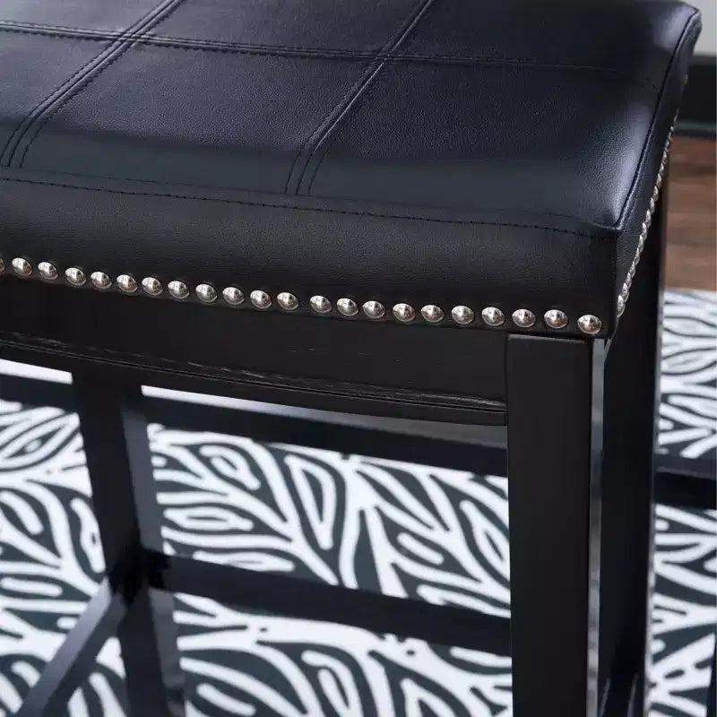 Set of 2 Faux Leather Barstools - Armless, Backless with Footrest, Fixed Height