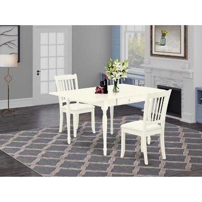 HomeStock 3-Piece Linen White Finish Solid Wood Top With Dropleaf Dining Table Set