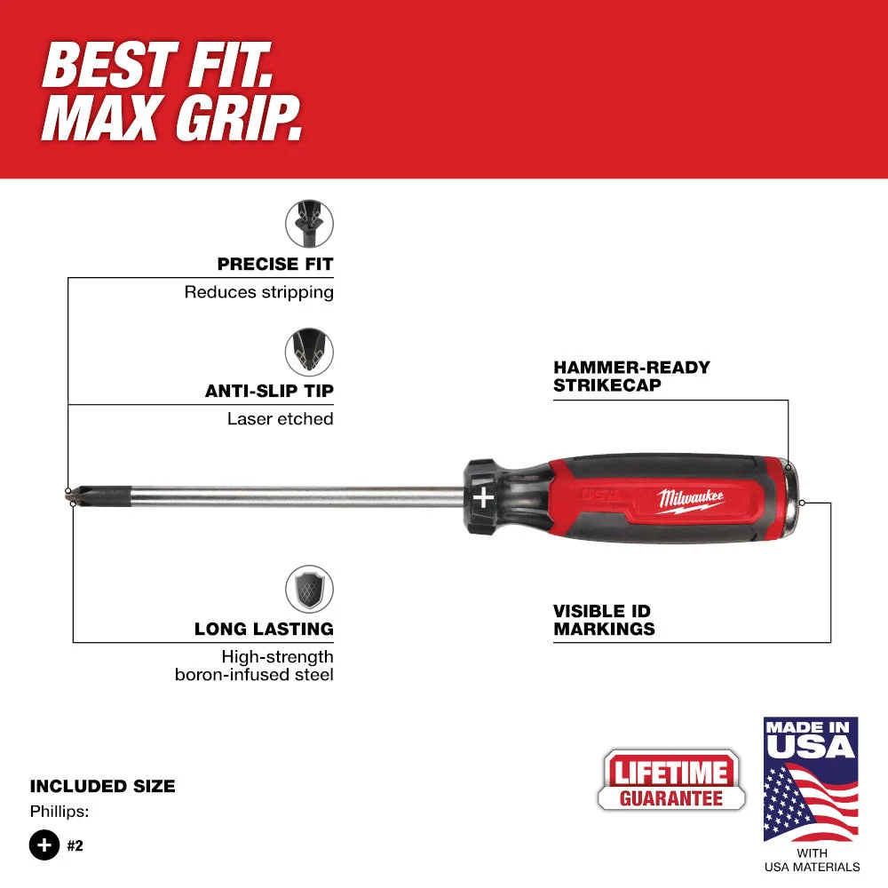 #2 6-Inch Cushion Grip Phillips Demolition Screwdriver with Slotted Tip