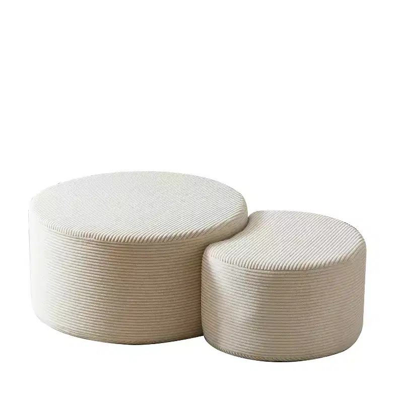 Round Nesting Coffee Table Set of 2, Foam Upholstered Multi-Purpose Tables for Living Room, Versatile Side Table, Ottoman, or End Table