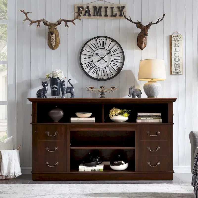 60W TV Stand with 2 Cabinets and Open Shelves (60W x 15.75D x 34.25H inches)