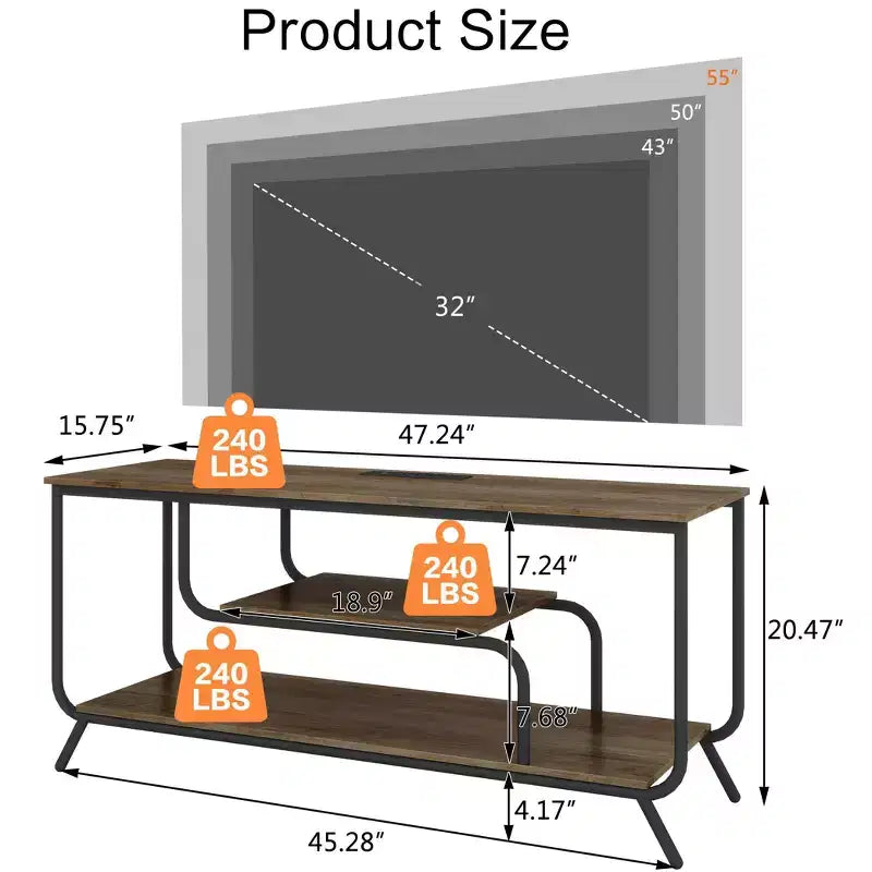 TV Stand with LED Lighting and Built-in Power Strip, Fits TVs up to 55 Inches