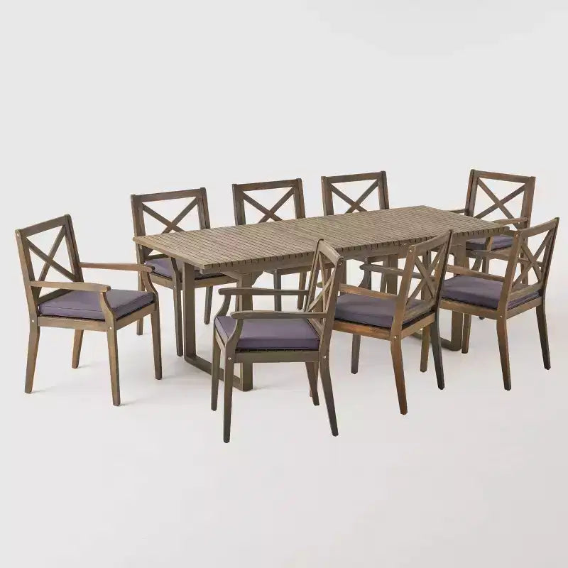 Belasera 9pc Acacia Wood Expandable Dining Set Gray - Christopher Knight Home
