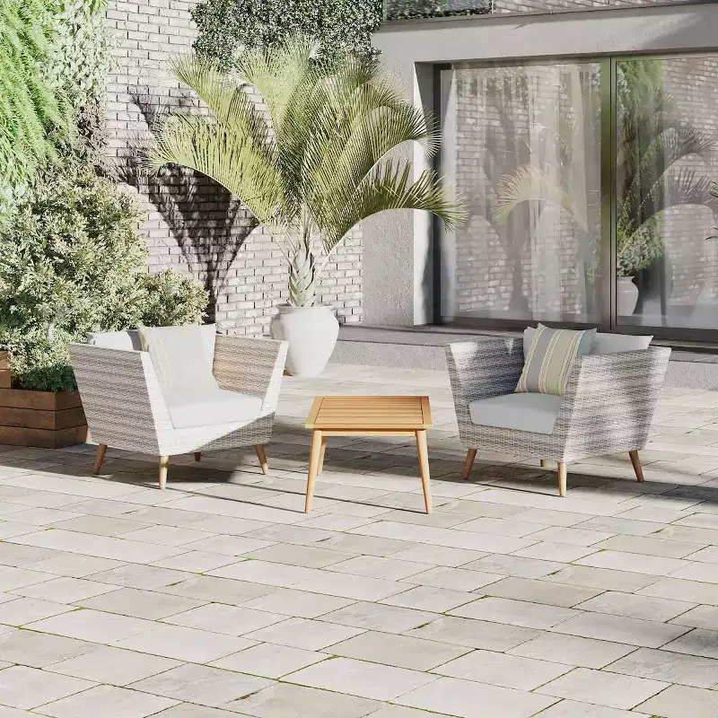 Amazonia 3pc All-Weather Wicker Outdoor Patio Conversation Furniture Set with Cushions