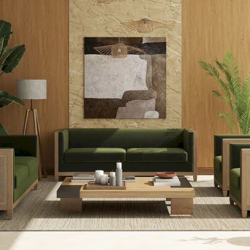 Georgia 81 Oak Wood & Rattan Sofa