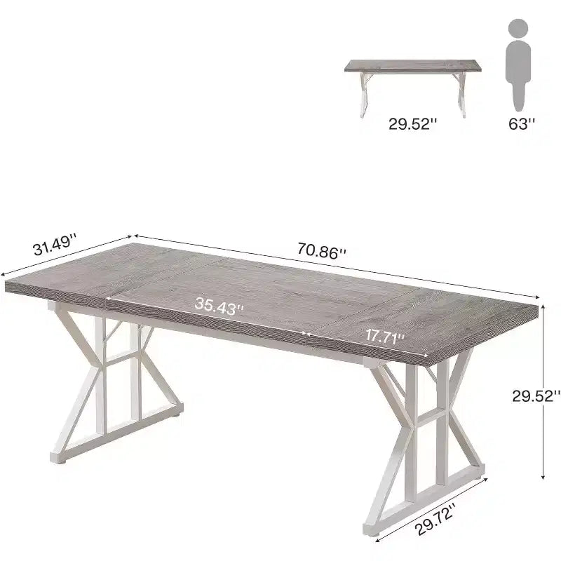 Lantine 70.86-Inch Large Executive Desk, Industrial Home Office Computer Desk, Simple Long Writing Study Table Business Furniture (Grey/White)