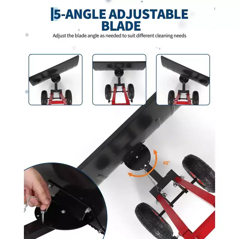 Snow Shovel with 29.13x19.8 in Wide Blade, Heavy Duty Rolling Snow Pusher Shovel with Adjustable Handle and 5-Position Angled Blade for Driveway