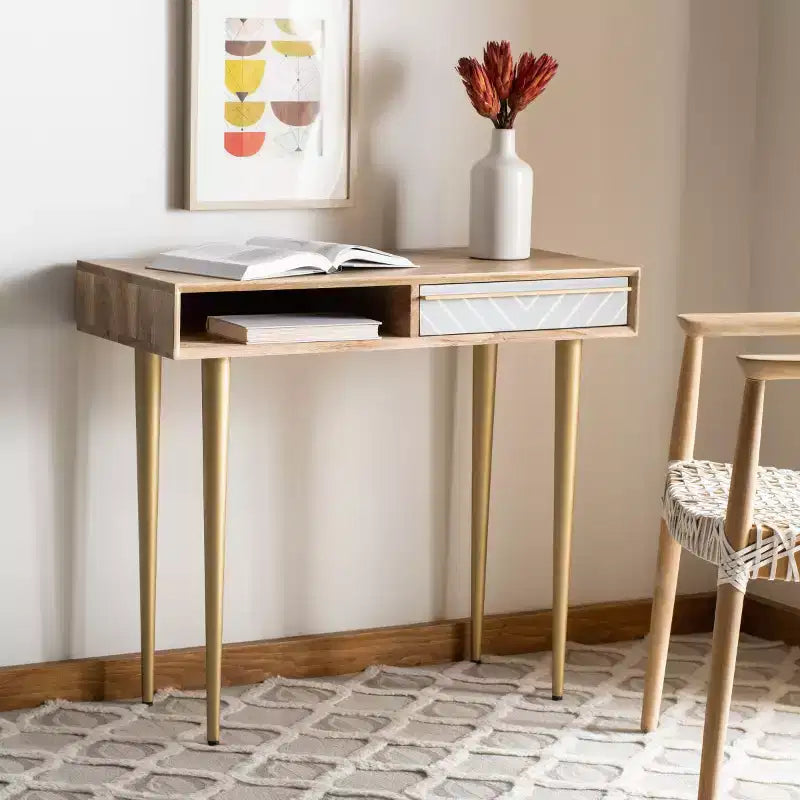 Leni Desk - DSK9003 - Natural/Brass - Safavieh