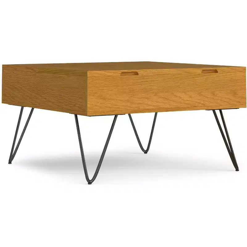 Moreno 32 inch Wide Square Industrial Lift Top Coffee Table in Oak