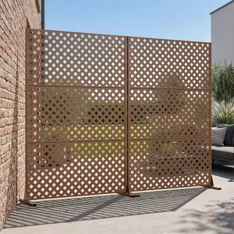 MAYEERTY Laurence Diamond Brown Galvanized Steel Room Divider, 72x47x16, 3-Piece Double-Sided Privacy Screen