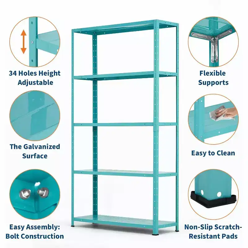 5 Shelf Storage Unit, Heavy Duty Metal Adjustable Shelving for Garage, Pantry & Kitchen