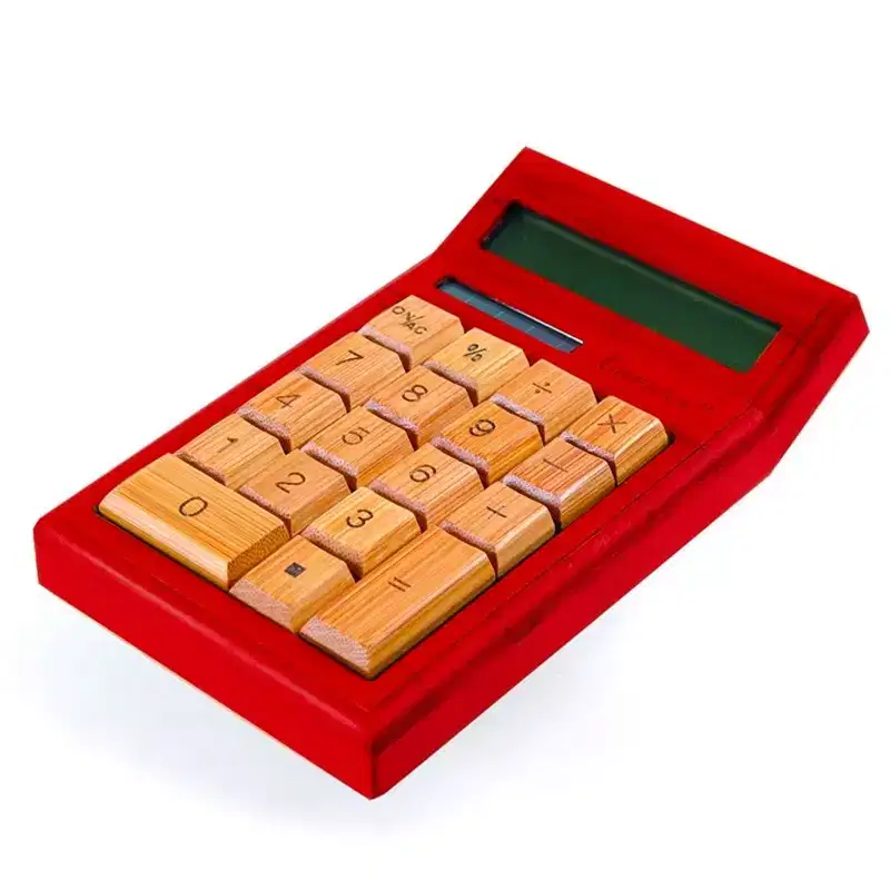 Impecca 12-Digits Bamboo Custom Carved Desktop Calculator - Mahogany Color