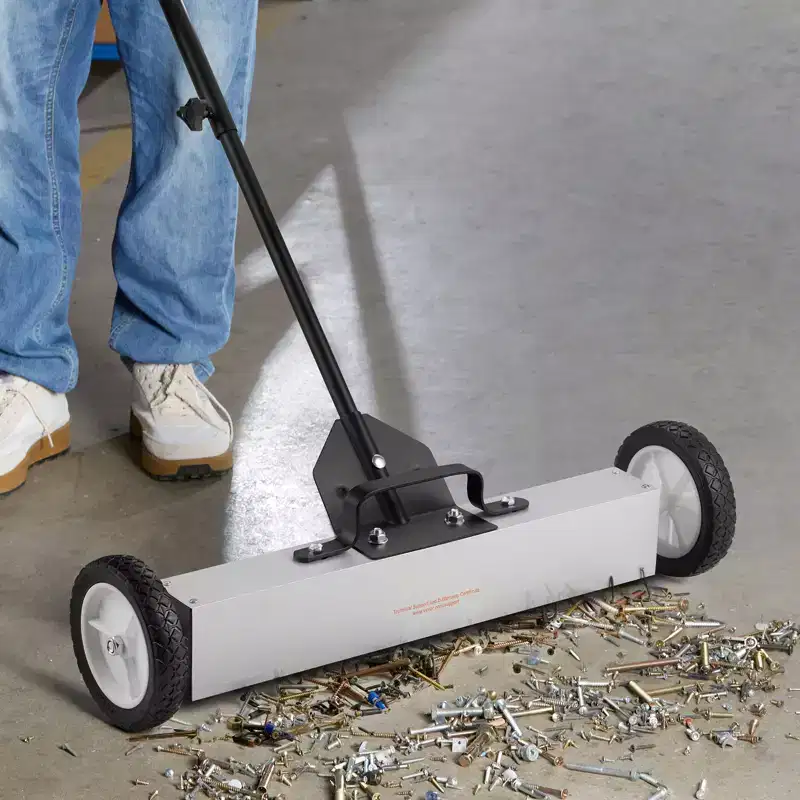 50 lbs Rolling Magnetic Sweeper with Wheels, Push-Type Magnetic Pick Up Sweeper, 24-Inch Magnet Lawn Sweeper with Telescoping Handle