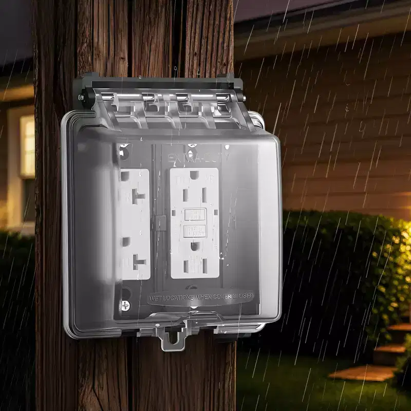 VEVOR Outdoor Outlet Cover, 2-Gang Weatherproof Electrical Outlet Cover with Lockable Design, High-Strength PC Material, Clear+Black