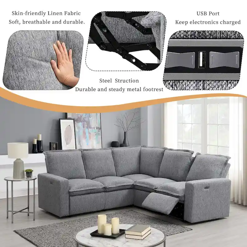 L-Shaped 5-Seater Power Recliner Sofa with USB Port