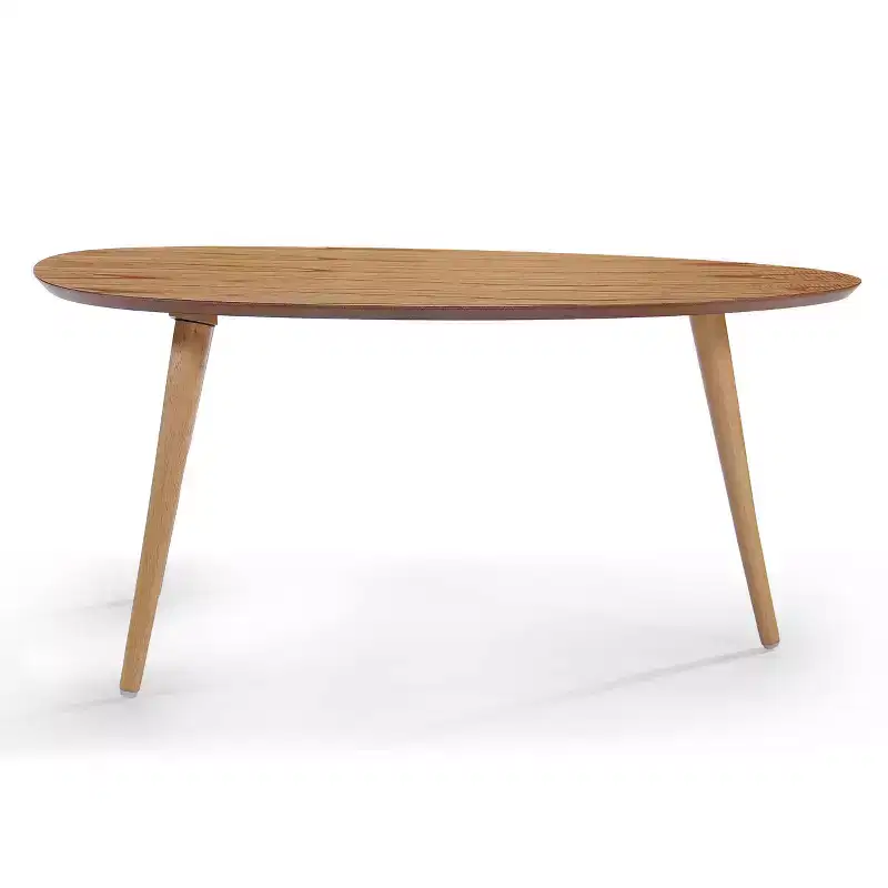 Natural / Walnut Oval Coffee Table – Mid-Century Modern, Seats 1