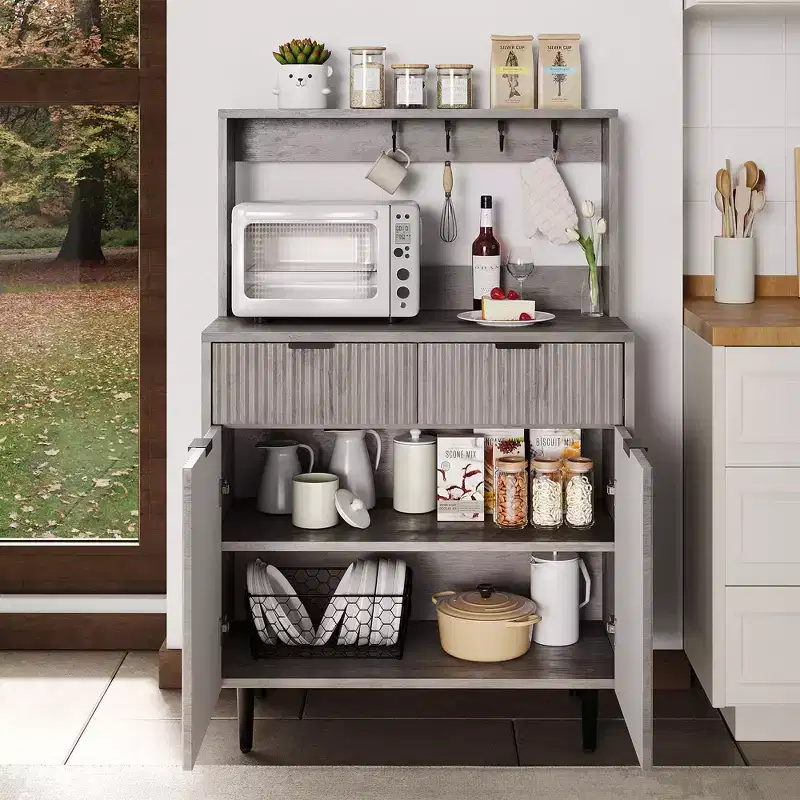 Sideboard Buffet with 2 Drawers & Adjustable Shelves, Modern Wood Console Table for Dining Room, Living Room, Kitchen, Entryway