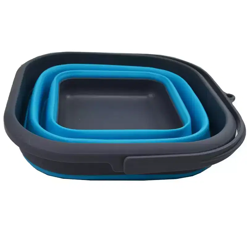 SAMMART Collapsible Plastic Bucket (Grey/Ocean Blue, 5.5L Square)