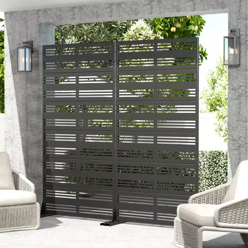 Wide Narrow Style Louvered Black Galvanized Steel Screen Outdoor and Indoor Divider with Free Standing Decorative Privacy Screen