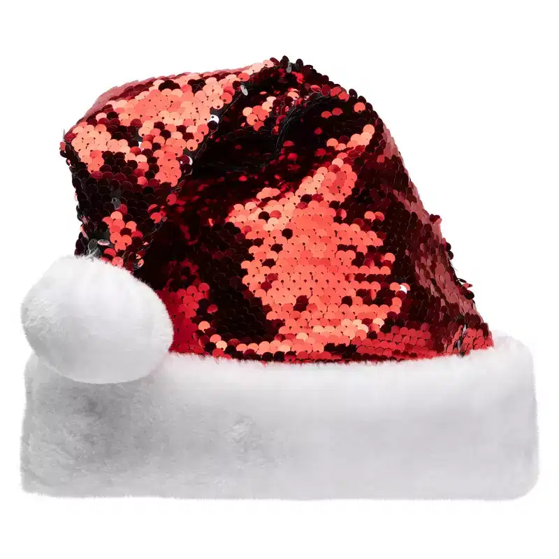 Northlight 15 Red and Silver Reversible Sequined Christmas Santa Hat with Faux Fur Cuff