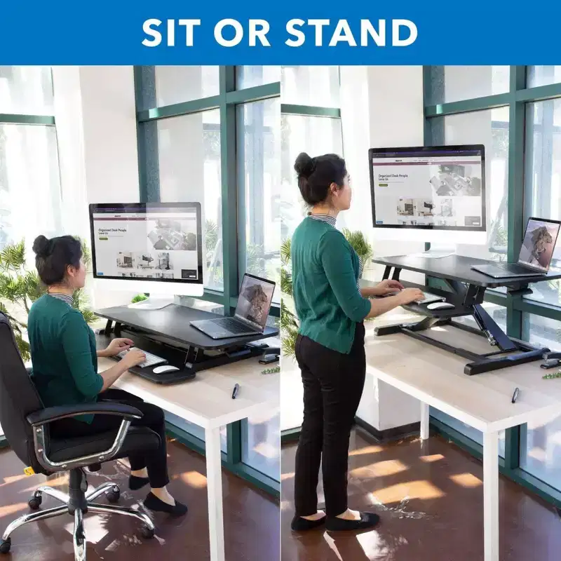 Mount-It! Standing Desk Converter | Height Adjustment from 4.3 to 19.9 | 37 Lbs. Weight Capacity | Black