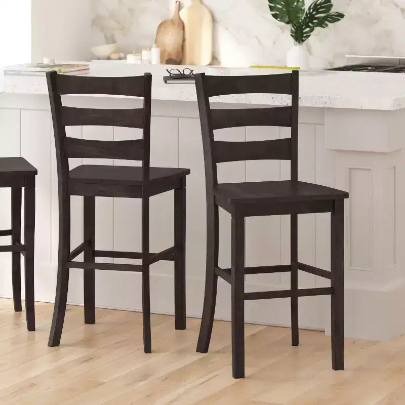 Merrick Lane Set of Two Classic Wooden Ladderback Counter Height Barstools with Solid Wood Seats