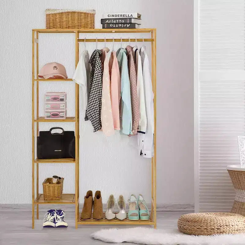 Home Collection Bamboo Garment Rack with Shelves & Curtain
