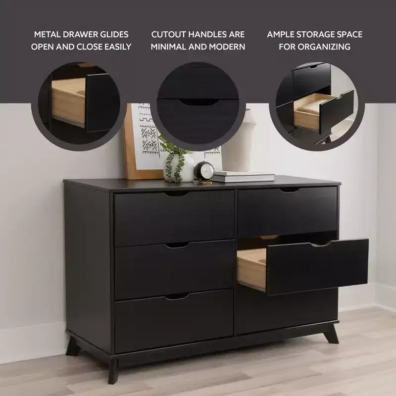 Pensy Solid Wood Mid-Century Modern 6 Drawer Dresser - Powell