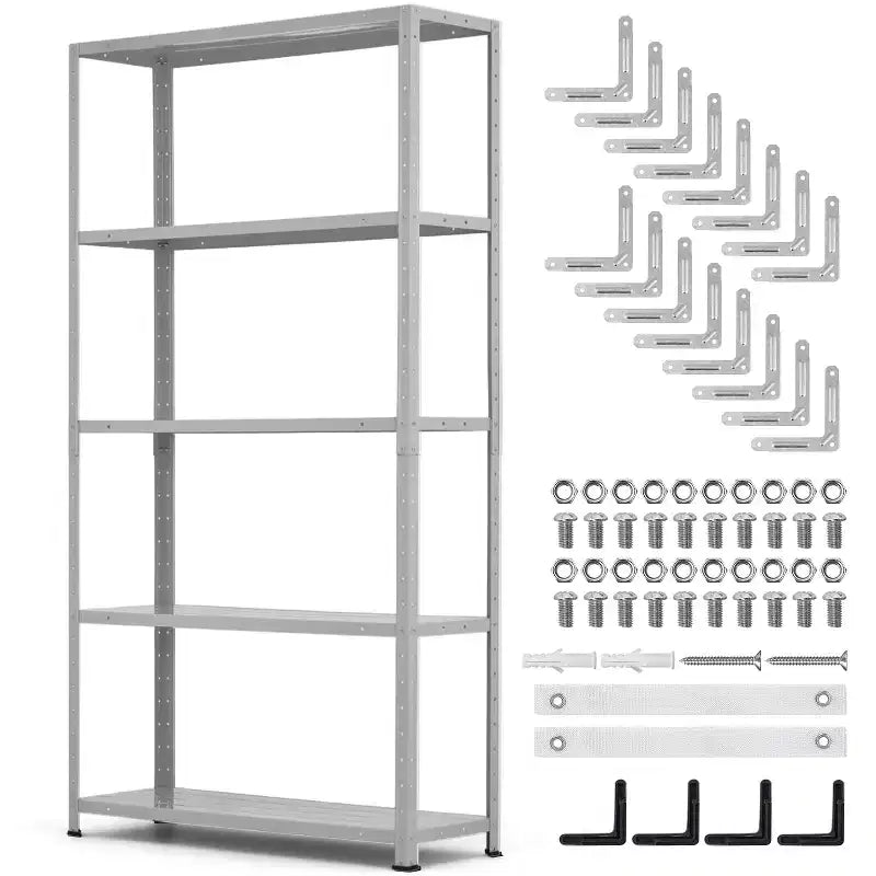 5 Tier Heavy Duty Steel Shelving Unit, 500 lbs Capacity Garage Storage Shelves with Adjustable Height, Metal Shelves, Industrial Shelves, Silver