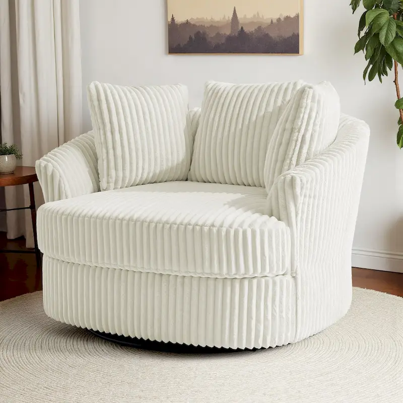 Fauteuil pivotant surdimensionné 43 W en velours côtelé pelucheux avec accoudoirs encastrés