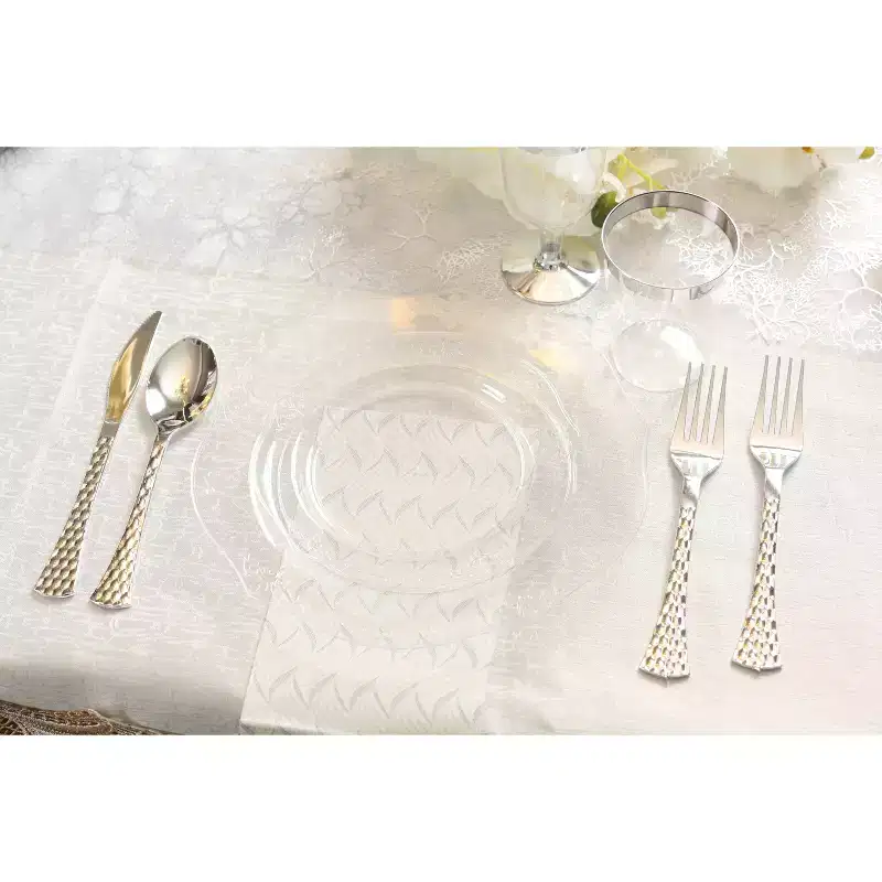 Posh Setting 40 Piece Combo Pack Clear Round Plastic Dinnerware Value Set - 20 Servings - Antique